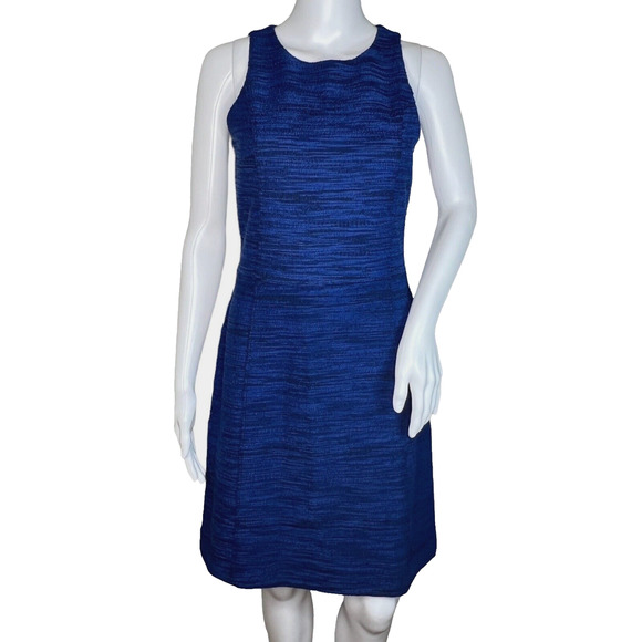Loft Dress Womens 0 Royal Blue Tweed Textured Fit & Flare Office Workwear Career - Picture 1 of 8